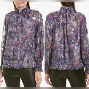 Rebecca Taylor Giverney Fleur Smocked Boho Top blouse